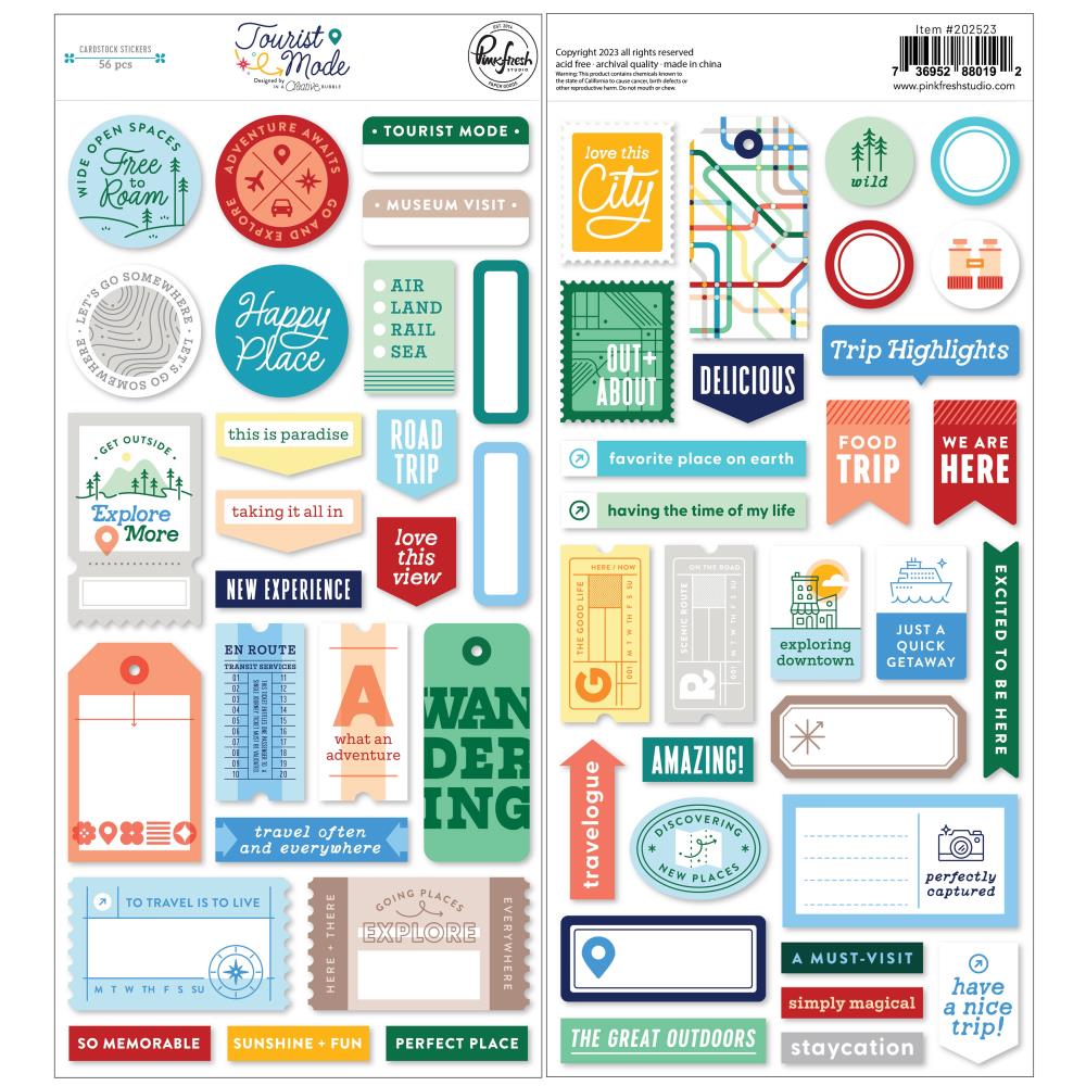 Pinkfresh Studio Tourist Mode - Cardstock Stickers