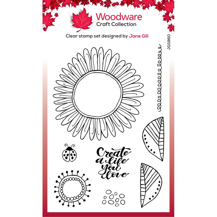 Woodware Clear Magic Stamp - Petal Doodles Live Life