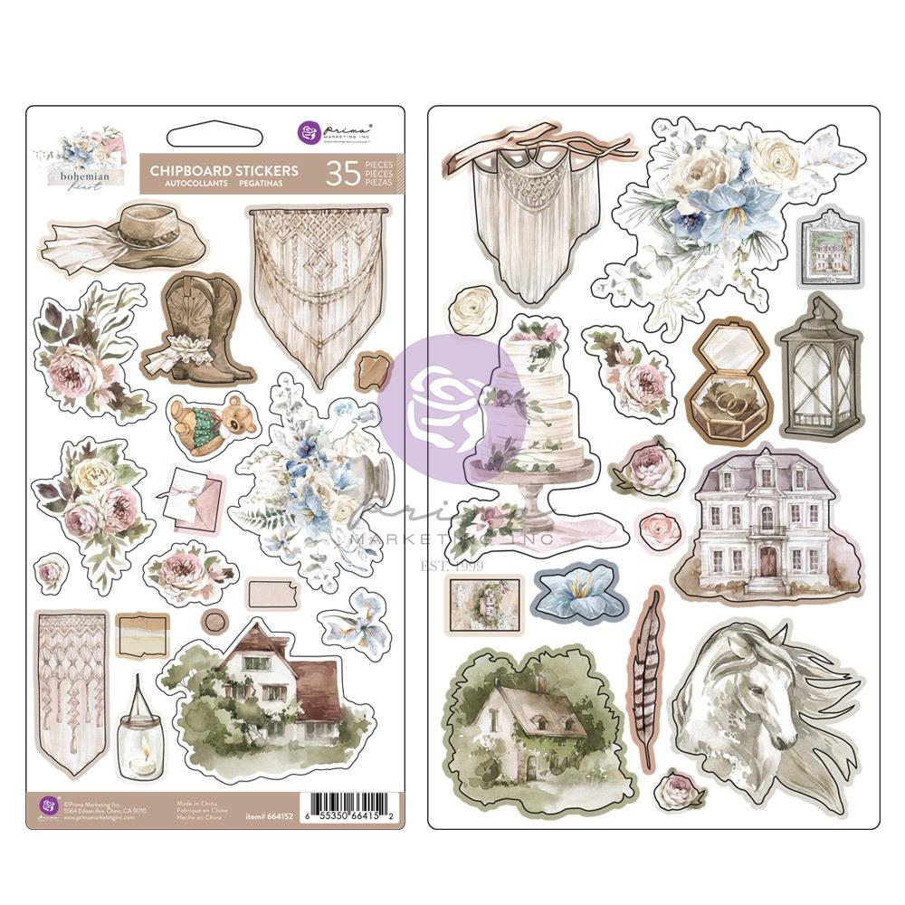 Prima Bohemian Heart - Chipboard Stickers