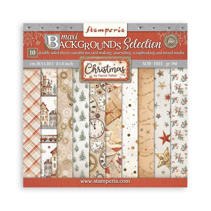 Stamperia Gear Up For Christmas - 8x8 Maxi Backgrounds Paper Pack