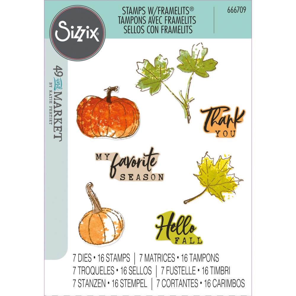 Sizzix Framelits Die with Stamps - Pencil Line Harvest by 49 & Market