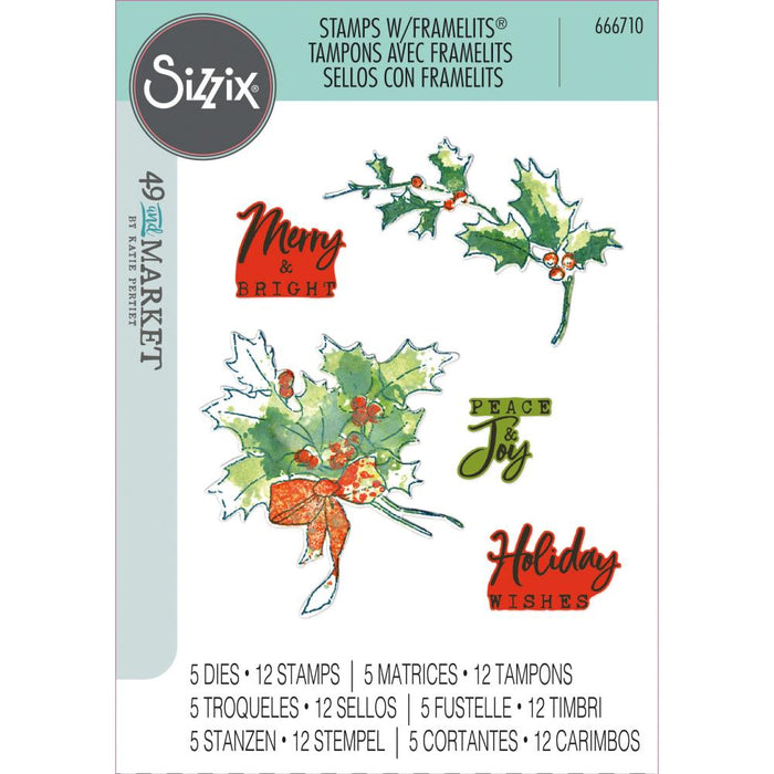 Sizzix Framelits Die with Stamps - Pencil Line Holly by 49 & Market