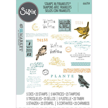 Sizzix Framelits Die with Stamps - Bird Song by 49 & Market