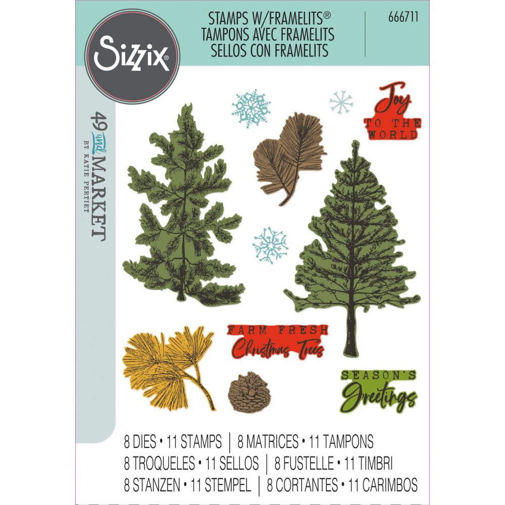 Sizzix Framelits Die with Stamps - Pine Holidays by 49 & Market