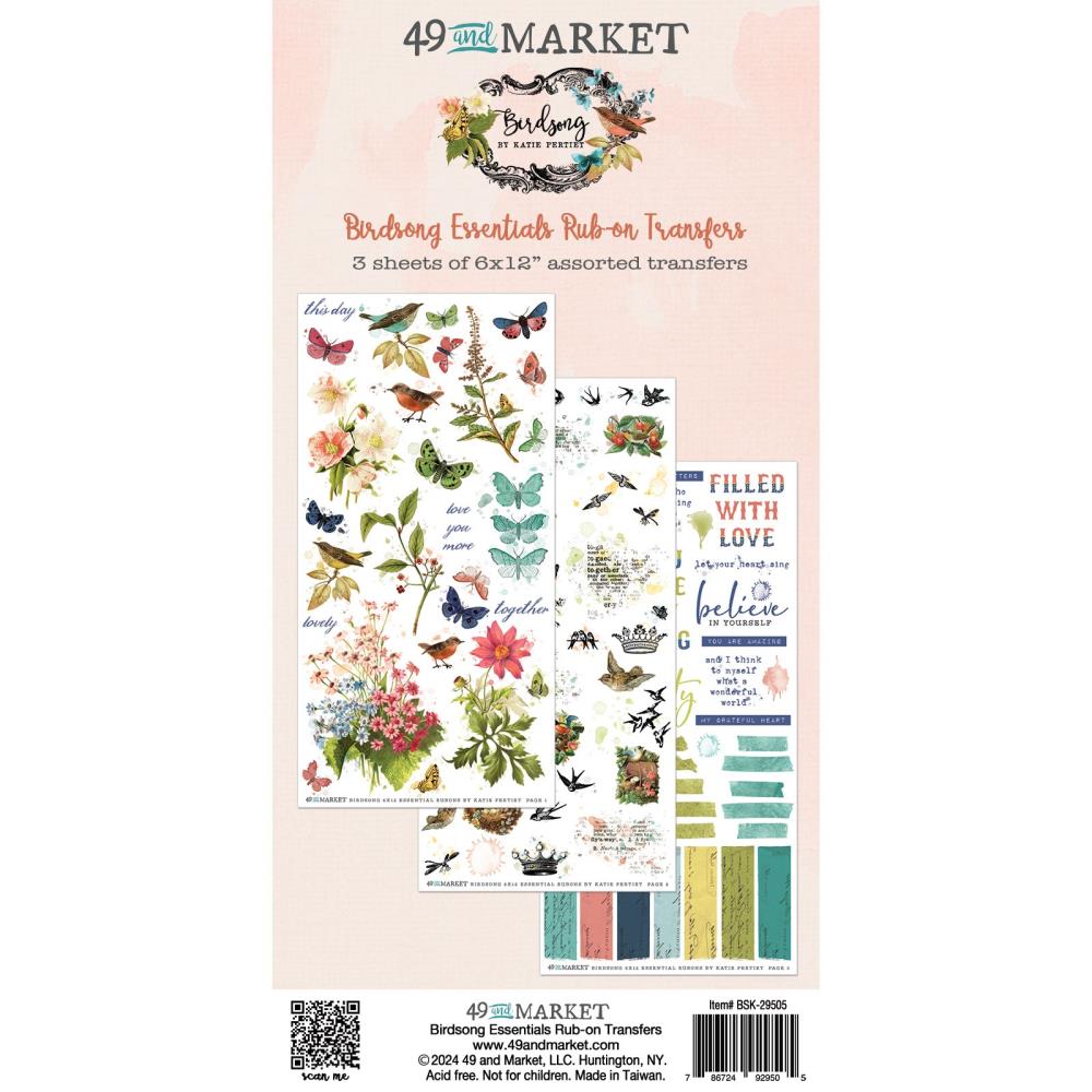 49 & Market Birdsong - Essentials Rub On Transfer Sheet