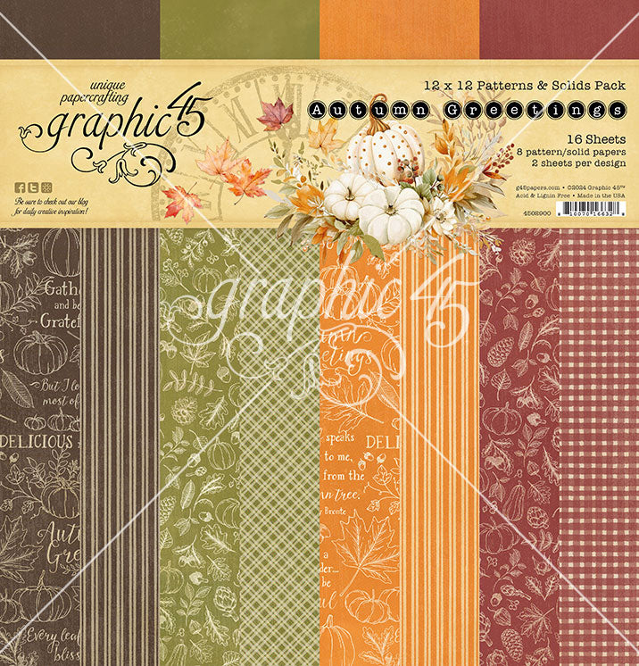 Graphic 45 Autumn Greetings - 12x12 Patterns & Solids