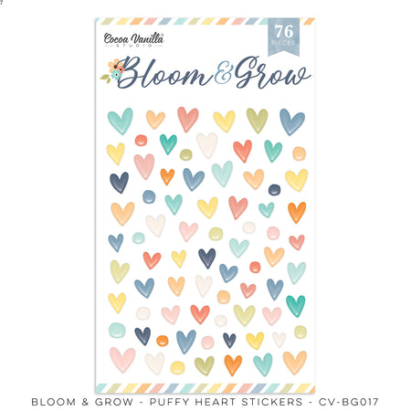 Cocoa Vanilla Studio Bloom & Grow - Puffy Hearts Stickers