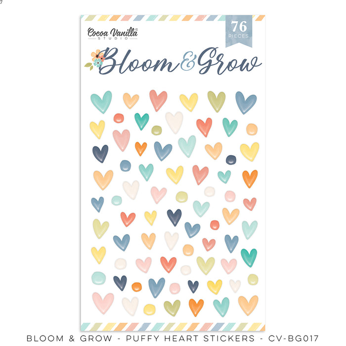 Cocoa Vanilla Studio Bloom & Grow - Puffy Hearts Stickers