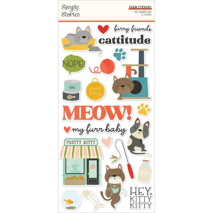 Simple Stories Pet Shoppe Cat - Foam Stickers