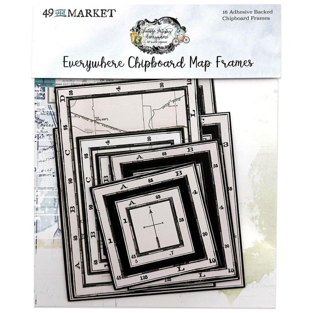 49 & Market Vintage Artistry Everywhere - Chipboard Map Frames